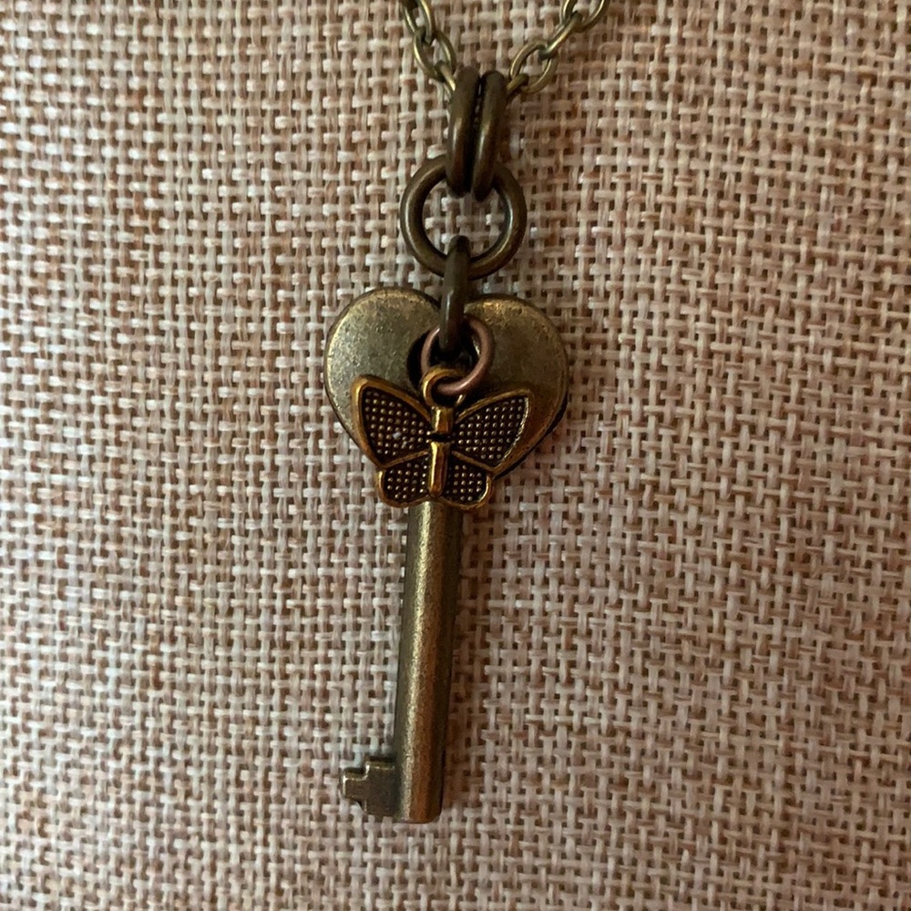 Butterfly Key Necklace 24” Chain Handmade - Picture 3 of 8